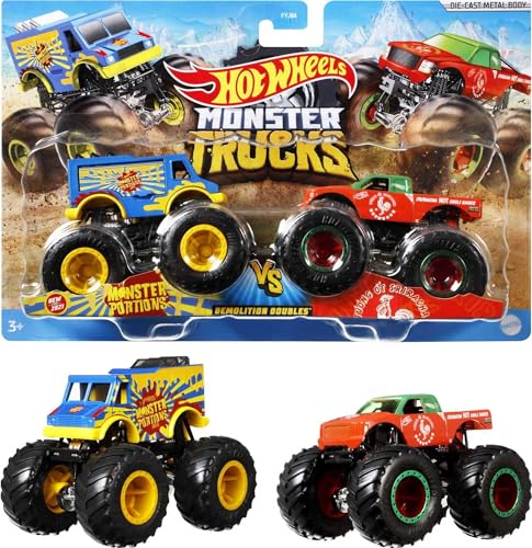 Hot Wheels Monster Truck coches de juguetes duetos de demolición 1:64, modelos surtidos (Mattel FYJ64)