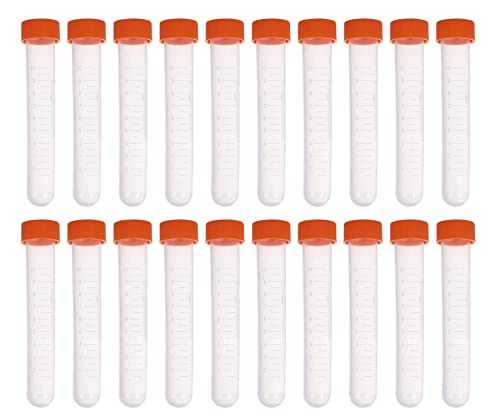 HUAZIZ 20 PCS Tubo de Laboratorio de 10 ML de Plástico, Tubos de Ensayo Congelados de Plástico, Tubos de Ensayo de Plástico con Tapa, Marcas Graduadas