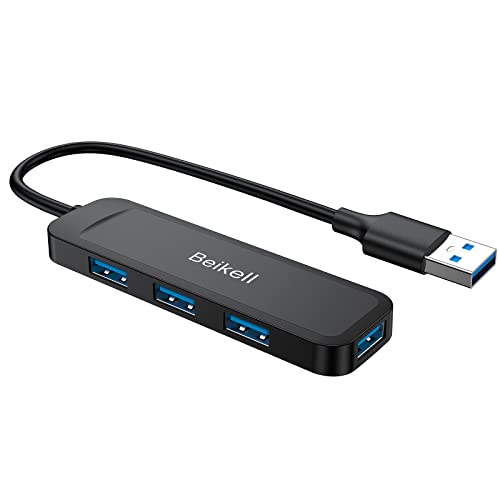 Hub USB 3.0, Beikell Data Hub USB 4 Puertos Ultra Fino Alta Velocidad para Macbook, Mac Pro/Mini, iMac, Surface Pro, XPS, Llaves USB, Notebook PC, Portátil, Discos Duros Externos, etc.
