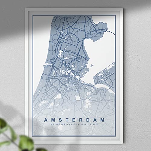 Hygge Creations Mapa de Ámsterdam - Mapa de arte de pared | Póster de viaje | Impresión de mapa de Holanda solo A4