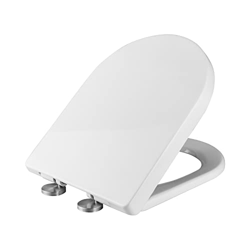 Ibergrif, M41001 Tapa wc, Asiento de Inodoro de Cierre Suave en Forma de D con Liberación Rápida para una Fácil Limpieza, Blanco