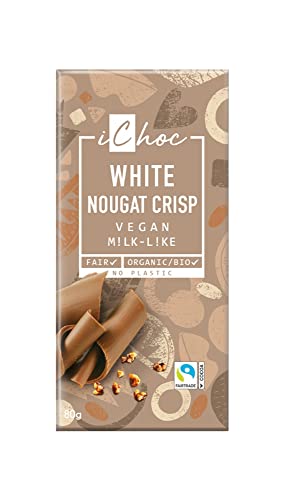 iChoc White Nougat Crisp - Chocolate blanco vegano con praliné y crocante de avellana 80g (Bio)