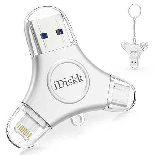 iDiskk 3 en 1 256 GB Type-C Photo Stick para iPhone, Unidad Flash USB Lightning certificada por MFi, Almacenamiento Externo para iPhone Que Funciona con Dispositivos iOS USB-C, Mac y PC