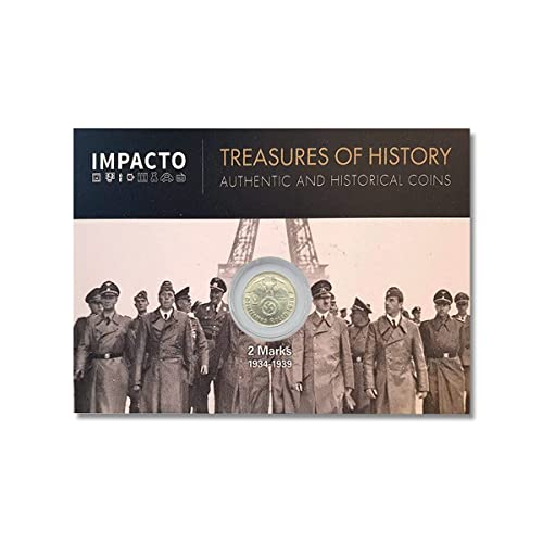 IMPACTO COLECCIONABLES Moneda de la Segunda Guerra Mundial - 2 Marcos en Plata Acuñados Entre el 1936 y 1939 por los Alemanes - Incluye Certificado de Autenticidad