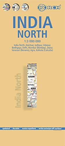 India norte, mapa de carreteras plastificado. Escala 1:1.000.000. Borch.: Einzelkarten: India North 1:3 000 000, Delhi 1:30 000, Mumbai 1:30 000, ... 1:30 000, Boghgaya 1:15 000 (Borch Map)