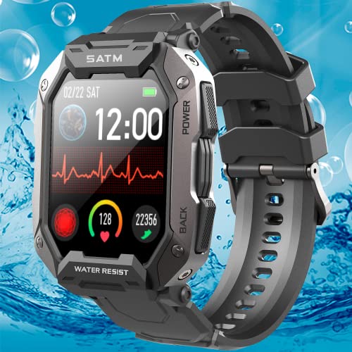 INEYES Smartwatch Militar homem relógio Inteligente Fitness HD 1,72" relógio tático ao ar Livre impermeável 5ATM relógio desportivo Resistente com medidor de Sono medidor Smart Watch para Android iOS