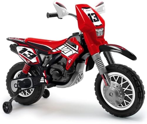 INJUSA - Moto Eléctrica 12V Cross Thunder MAX VX, Batería 12V, para Niños +3 Años, con Acelerador en Puño, Ruedas de Apoyo y Bandas de Goma en Las Ruedas, Velocidad 6 Km/h, Color Rojo