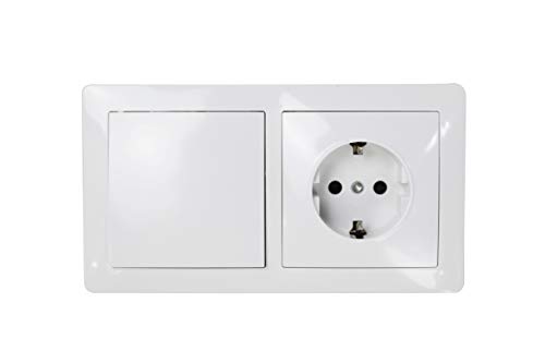 Interruptor doble con base schuko color blanco 10AX,16A,250V. (1INTERRUPTOR+1 ENCHUFE)