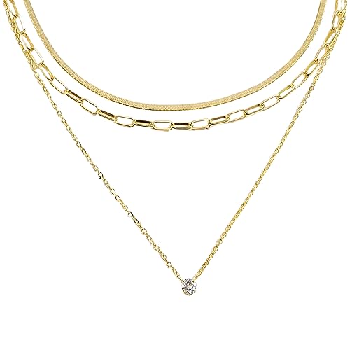 IOSPKKIO® Collar de gargantilla de oro multicapa para mujeres y niñas, chapado en oro de 14 quilates, collar de cadena de serpiente con capas