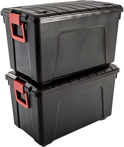 Iris Ohyama, juego de 2 grande cajas de almacenamiento para bricolaje, 110 Lasa y ruedas, móvil, garaje, jardín - Store it All Box SIA-110 - Negro