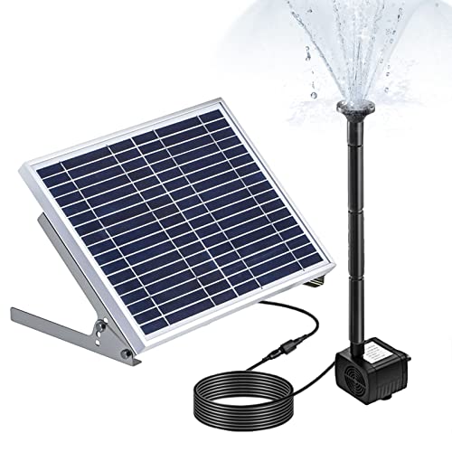 Irishom Bomba de Agua Solar,10W Fuente Solar Cabezal de Bomba 200cm,con Panel Solar y 3 boquillas para baño de pájaros, pecera, Estanque pequeño, jardín