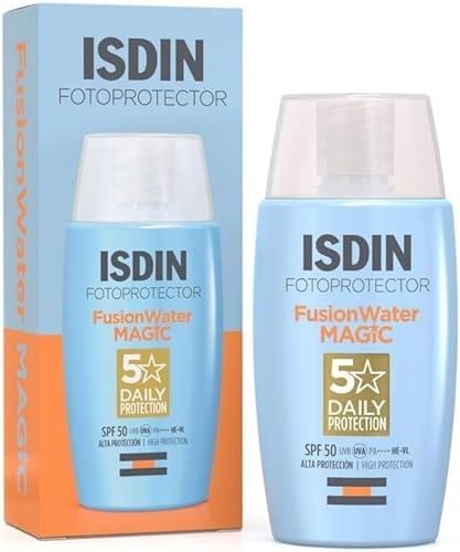 ISDIN Fotoprotección Fusion Water MAGIC SPF 50, Protector Solar Facial de Textura Ligera y Fase Externa Acuosa con Tacto Final Sedoso, 50ml