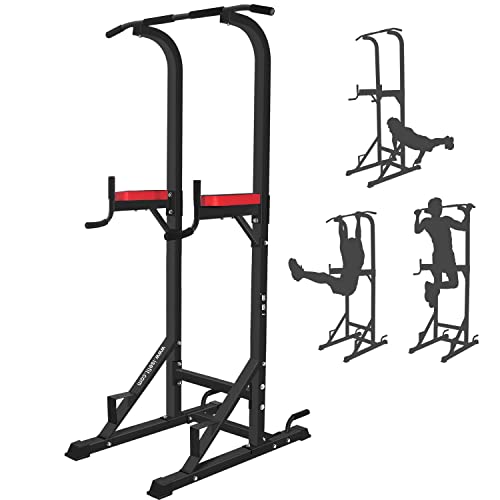 ISE Maquina con Barra de Dominadas, Multiestación de Musculación, Torre de Gimnasio de Entrenamiento Multifuncional Fitness, Power Tower de Pull-up, Ejercicio Fuerza Gimnasia, SY-5607, Negro y Rojo.