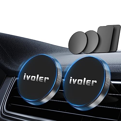 ivoler 2 Pack Soporte Móvil Coche, Iman Coche Móvil para Rejilla del Aire, 360°Rotación, Soporte Magnético para Smartphone, los télefonos móviles y Dispositivo GPS, Negro