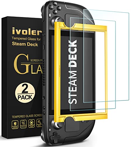 iVoler 2 protectores de pantalla de vidrio templado compatibles con Steam Deck/Steam Deck OLED Version 2023, herramienta de instalación incluida, anti-luz azul película protectora [anti arañazos]