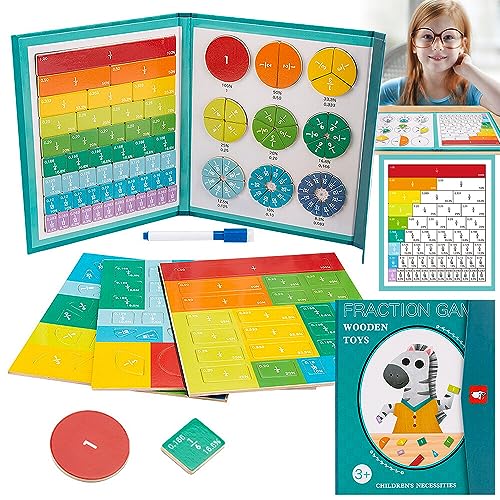 IXYHKB Fracciones Niños, Juegos Educativos Niños 5 6 7 8 9 Años Montessori, Juguete Educativo de Matemáticas, Juegos de Matemáticas para Niños, Fracciones Magneticas, Juegos de Madera Montessori