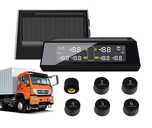 Jansite Tpms Sistema de Monitoreo de Presión de Neumáticos con 6 Sensores Externos de 116Psi Sistema de Monitoreo de Presión de Neumáticos de Carga Solar/USB para Camiones Camper Pickup SUV