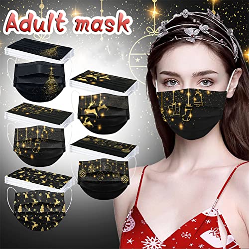 JINGQII 50Pcs Adultos Navidad Mascarilla, Máscaras faciales protectoras transpirables de 3 capas, Nariz y Papá Noel para exteriores, Máscara de fiesta, Cubierta facial unisex, Cubierta bucal