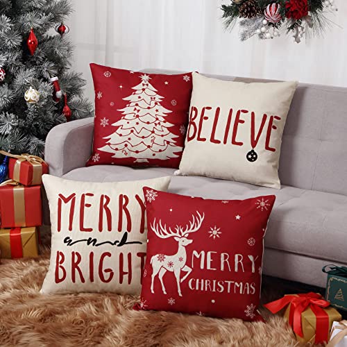 JOLLYTOP Fundas de cojín para decoración de Navidad para el hogar, Funda de Almohada de Navidad con Funda de cojín de Letras con Fundas de Almohada de Copo de Nieve, Ciervos, 45x45cm