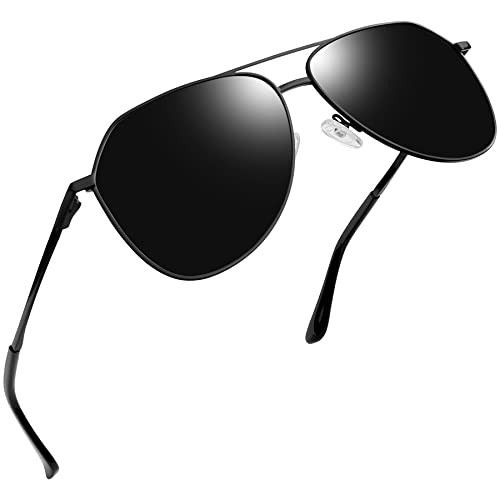 Joopin Gafas de Sol Hombre y Mujer Polarizadas Negras de Metal Grandes Tipo Militar para Conducir Viajar Montaña Ciclismo Deporte Sunglasses Men Women Black Oculos de Sol Homem