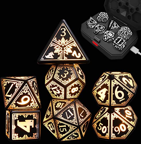 Juego de 7 dados DND recargables DND, dados luminosos, dados electrónicos, juego de dados poliédricos D&D para mazmorras y dragones RPG juegos de mesa