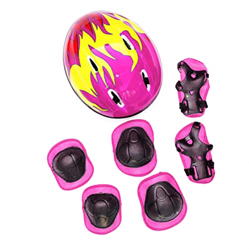 Juego de 7 Piezas de Casco Ajustable para Niños, Casco para Niños Y Niñas, Rodilleras, Coderas, Muñequeras, Juego de Equipo de Protección para Patines, Monopatín, Bicicleta, Rosa, Rojo,(Rosa)