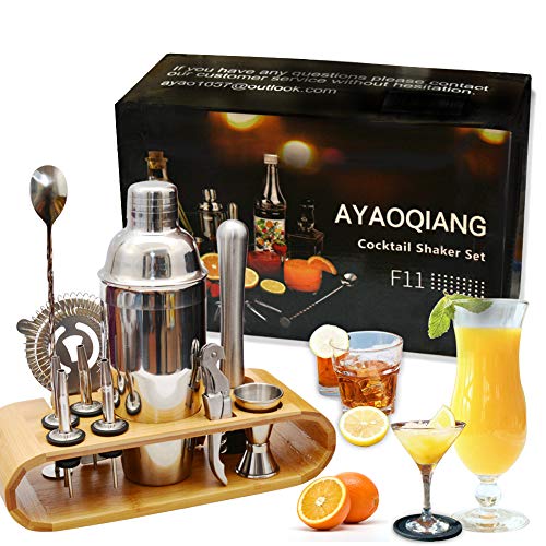 Juego de coctelera Coctelera de 750 ml Juego de Herramientas de Barra de Acero Inoxidable Juego de Bartender con Soporte de exhibición por AYAOQIANG Juego de coctelera Coctelera de 750 ml Juego de Herramientas de Barra de Acero Inoxidable Juego de Bartender con Soporte de exhibición por AYAOQIANG