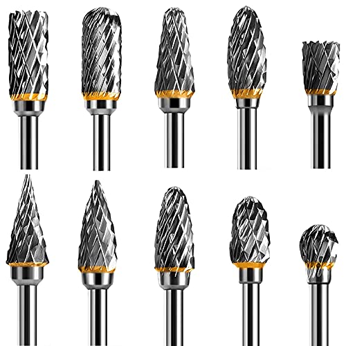 Juego de fresas giratorias de tungsteno para herramienta giratoria, 10 piezas de vástago de 1/8" adaptables a herramienta giratoria para tallado de carpintería de bricolaje, pulido de metales, grabado Juego de fresas giratorias de tungsteno para herramienta giratoria, 10 piezas de vástago de 1/8" adaptables a herramienta giratoria para tallado de carpintería de bricolaje, pulido de metales, grabado