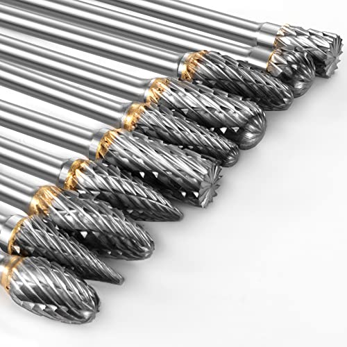 Juego de Fresas Rotativas, 10 Piezas Fresas de Metal Duro para Accesorios de Herramientas Rotativas Dremel con Vástago de 1/8" para Bricolaje de Barpintería, Pulido, Taladrado Juego de Fresas Rotativas, 10 Piezas Fresas de Metal Duro para Accesorios de Herramientas Rotativas Dremel con Vástago de 1/8" para Bricolaje de Barpintería, Pulido, Taladrado