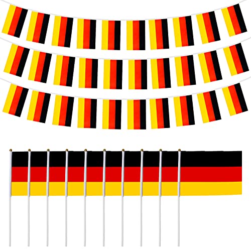 Juego de pancartas con banderas de mano de Alemania, 11 piezas Banderas pequeñas que agitan la mano de Alemania y decoración colgante de pancartas Copa del mundo 2022 Decoración de fiesta