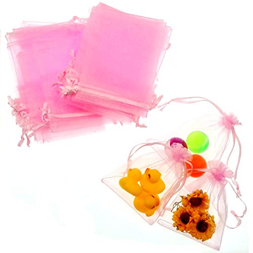JZK® 50 Piezas Bolsa Organza Rosa para Boda cumpleaños Baby Shower Joyas pequeñas y Otras materias primas pequeñas, 12 x 9 cm