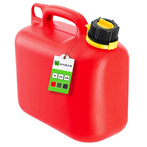 KADAX Bidón de combustible, bidón de gasolina con embudo, recipiente de reserva para gasolina, diésel y otras mercancías peligrosas, bidón de plástico, de repuesto, bidón de sprit, rojo 6L (K5084)