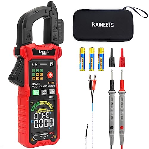 KAIWEETS Digital Pinza Amperimétrica Inteligente,Pinza de corriente profesional, Medición de corriente AC/DC tensión temperatura NCV Inrush, KC602