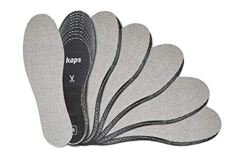 Kaps Paquete de 6 Pares de Plantillas para Calzado, unisex, Anti-Olor con Olor a Carbón Vegetal, Insertos para Zapatos, Odour Stop, Corte a Su Medida, Gris