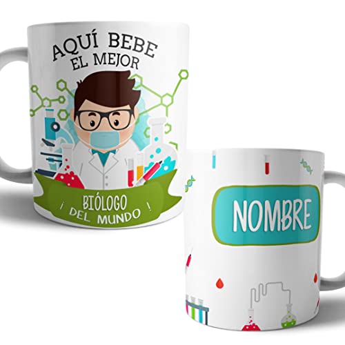 Kartoon Kase Taza Biologo Original Personalizada con Nombre | Mejor del Mundo Taza Profesiones de Cafe Desayuno para Regalar (Biologo)