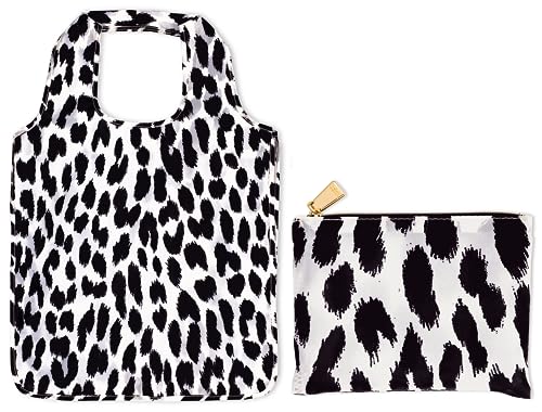 Kate Spade New York Bolsas de productos reutilizables, bolsa de compras con bolsa de almacenamiento con cremallera, bolsa de comestibles plegable ligera, Leopardo moderno