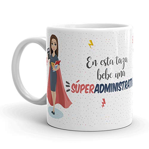 Kembilove Taza de Café Administrativa – En esta taza bebe una Súper Administrativa – Taza de Desayuno para la Oficina – Taza de Café para Profesionales de Superhéroes – Regalos Personalizados
