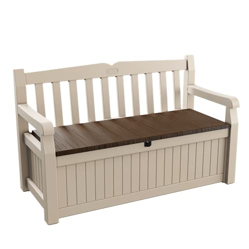 Keter Eden Garden Bench - Banco Arcón Exterior, Capacidad 265 L, Color Marrón y Beige