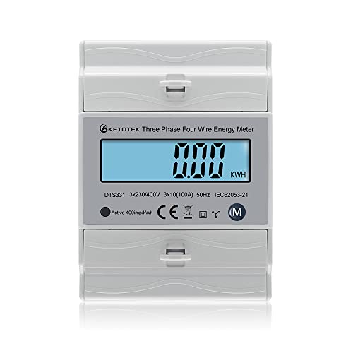 KETOTEK Contador Trifásico Carril DIN Vatímetro de Medida Bidireccional Multifuncional Visualización Trifásica de Consumo de Energía Import, Export y kWh Total, 3 x 230V/400V, 50/60Hz DTS331