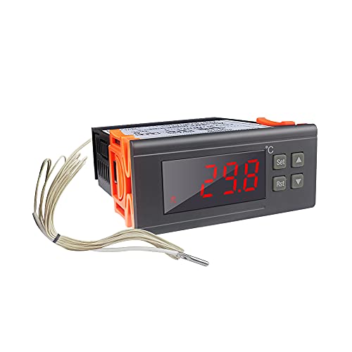 KETOTEK Controlador de temperatura -30℃~300℃, Digital Termostato Calefacción y Refrigeración con Sonda AC 220V 30A, 1 Relés Control de Temperatura para Incubadora Reptiles