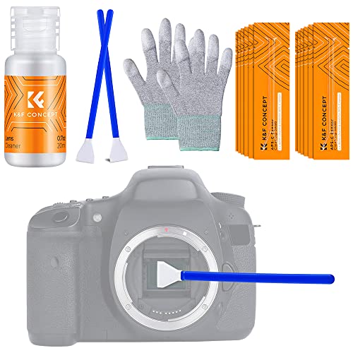 K&F Concept Kit de Limpieza Cámara, 18 EN 1 Cleaning Kit con 16PCS Bastones Sensor APS-C 16mm(Envasados al Vacío)+Líquido de Limpieza+Guantes,Limpiedor del Sensor de Cámara para Objetivos/Canon/Nikon