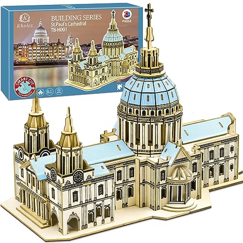 KHOLEZ Puzzle 3D Catedral de San Pablo, Rompecabezas de Madera 3D Juego para Adultos Niños, 3D DIY Modelo de Construcción Kits, Cumpleaños para Hombres y Mujeres, 237 Piezas