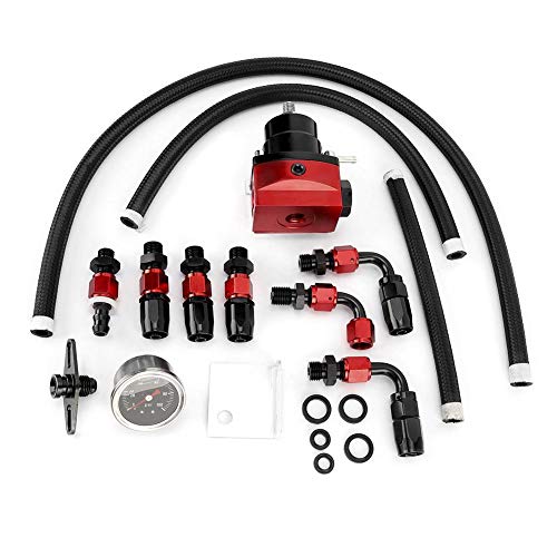 KIMISS Regulador de presión de combustible ajustable universal para automóviles, medidor de combustible, acero inoxidable 304 con manómetro 100PSI (negro rojo)