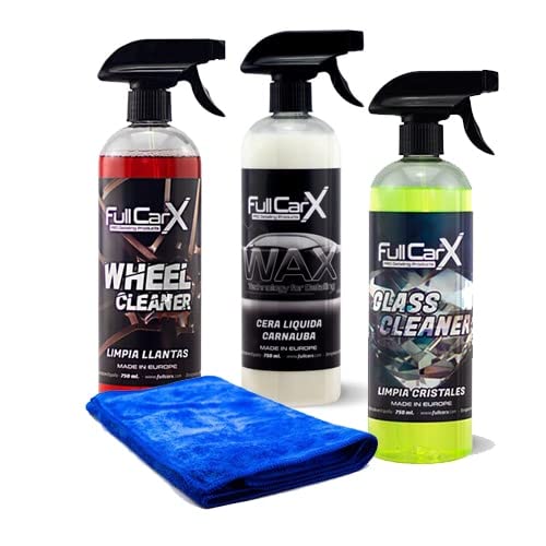 Kit Ahorro de limpieza | Kit de productos para uso en gasolineras | Limpia llantas Wheel Cleaner | Limpia Cristales Glass Cleaner | Cera líquida Carnauba