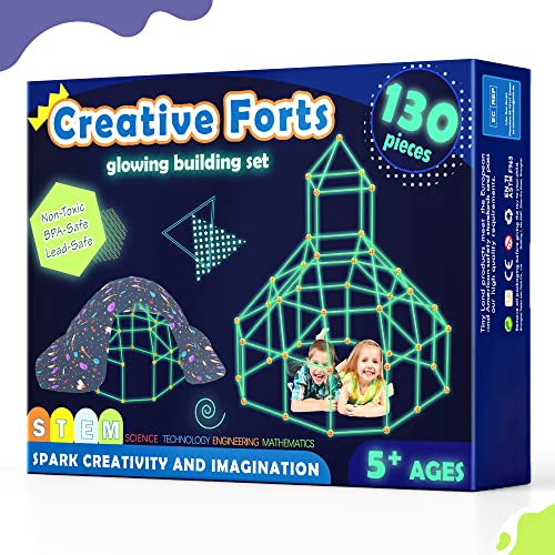 Kit construccion Fuertes niños - Brillan en la Oscuridad, 130 Piezas Creative Fort Toy para niños y niñas de 5+ años, Juguetes de construcción Stem, DIY Kit Castillos Túneles, Tienda de Juegos