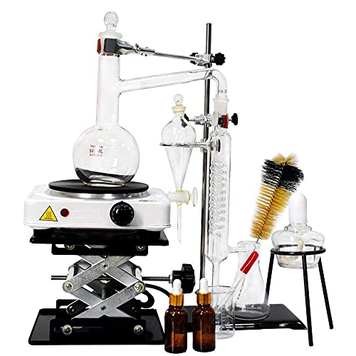 Kit de cristalería de laboratorio para instrumentos de destilación de aceites esenciales de 1000 ml con quemador eléctrico