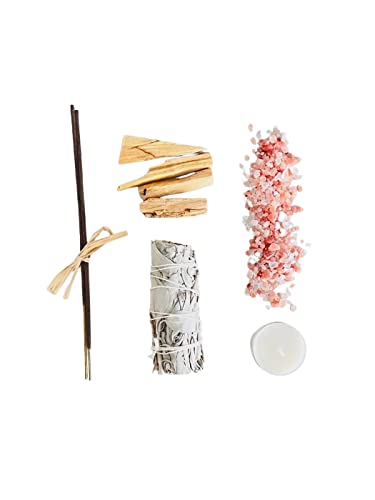 Kit de Limpieza Energética con Sahumerio de Salvia Blanca, Palo Santo Original de Perú, Incienso de Copal Natural, Vela Espiritual Blanca y Sal Rosa del Himalaya para Ritual en el Hogar