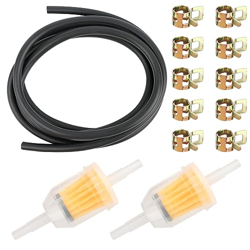 Kit de Tubo Gasolina, Kit Manguera Combustible, Manguera de Gasolina 2 Metro Ø 4.8mm, con 2 Filtros Combustible, 10 Abrazaderas Manguera, para Motores Pequeños, Moto, Auto, Cortacéspedes