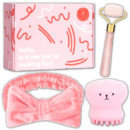 Kit Skincare - Rodillo Facial Jade Gua Sha + Cepillo Facial + Diadema , caja regalo para mujer y amigas , set de belleza - kit de belleza Regalo Navidad Amigo Invisible