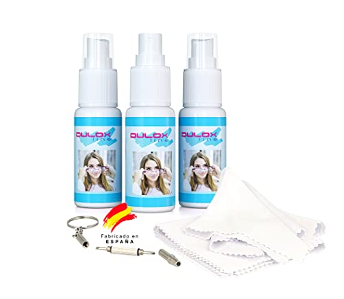 Kit Spray Limpiador 3 Botes Limpia Gafas 30ml + 3 Microfibras + Destornillador - Fabricado en España - Pack Spray Limpia Gafas